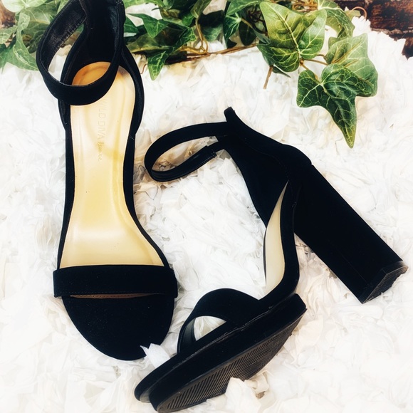 Wild Diva Shoes - Wild Diva Black Suede Ankle Strap Heels